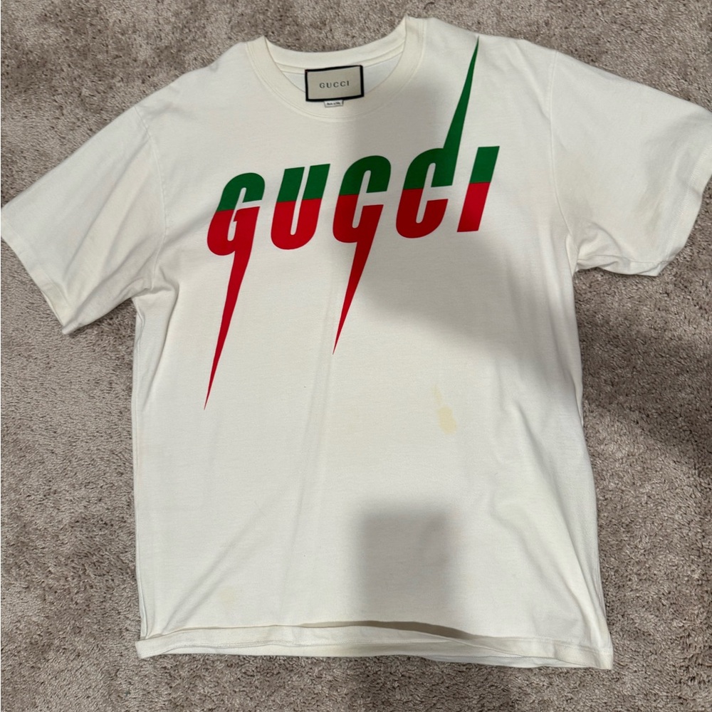 Gucci White Short Sleeve Tee with Signature Logo (Oversized)